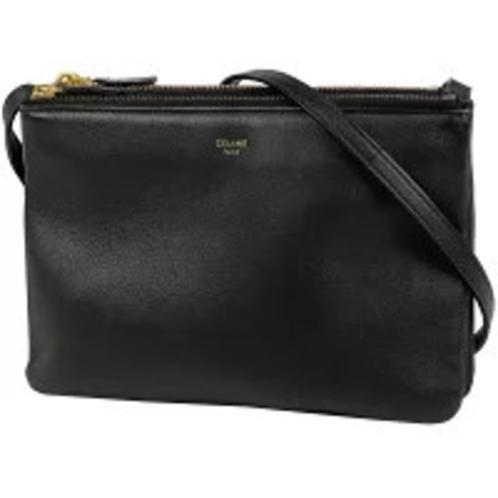 Celine Trio Shoulder Bag Clutch Leather Black